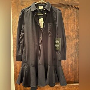 Chic Black Ruffled Shirt Dress